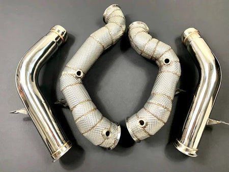 Mercedes E63/GT63 AMG Catless Downpipes With Heat Shield Foreignpipes