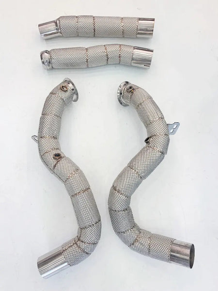 AMG GT/GTC/GTS/GT-R Catless downpipes with heat wrap. Foreignpipes